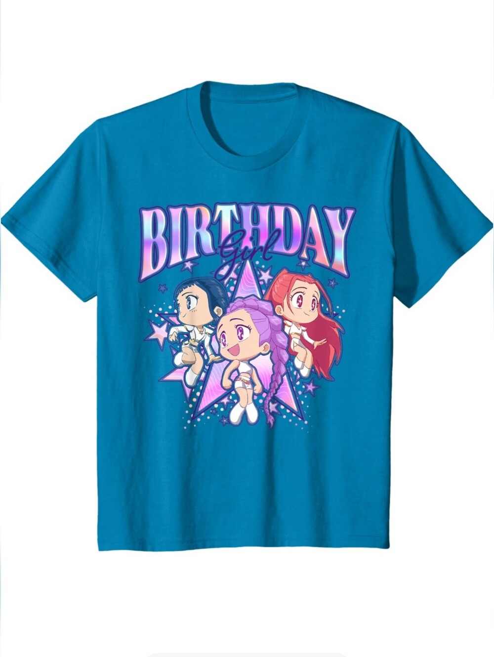 Scarlett Blue "Birthday Girl" Graphic Tee with Colorful Chibi Characters